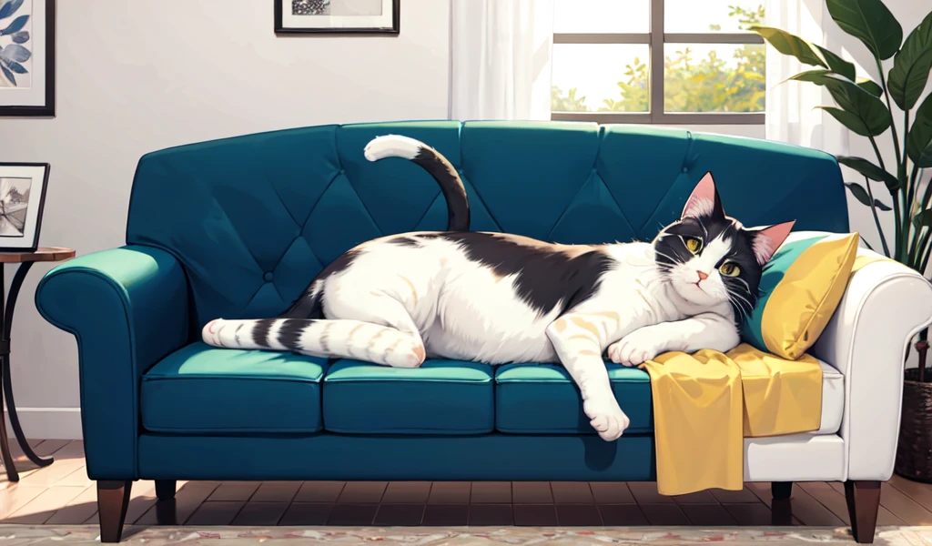 ((Highest quality)), ((masterpiece)), (detailed), One cat-eared girl, Are sleeping, indoor, sofa,