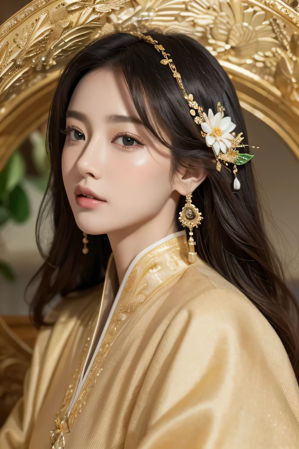 (masterpiece, Top quality, best quality, Official Art, beautiful and aesthetic:1.2), (1 female), Extremely detailed,(fractal art:1.3),rich and colorful,The most detailed, Background masterpiece with fractal and mechanical steampunk details,best quality,Super beautiful face,Charming eyes