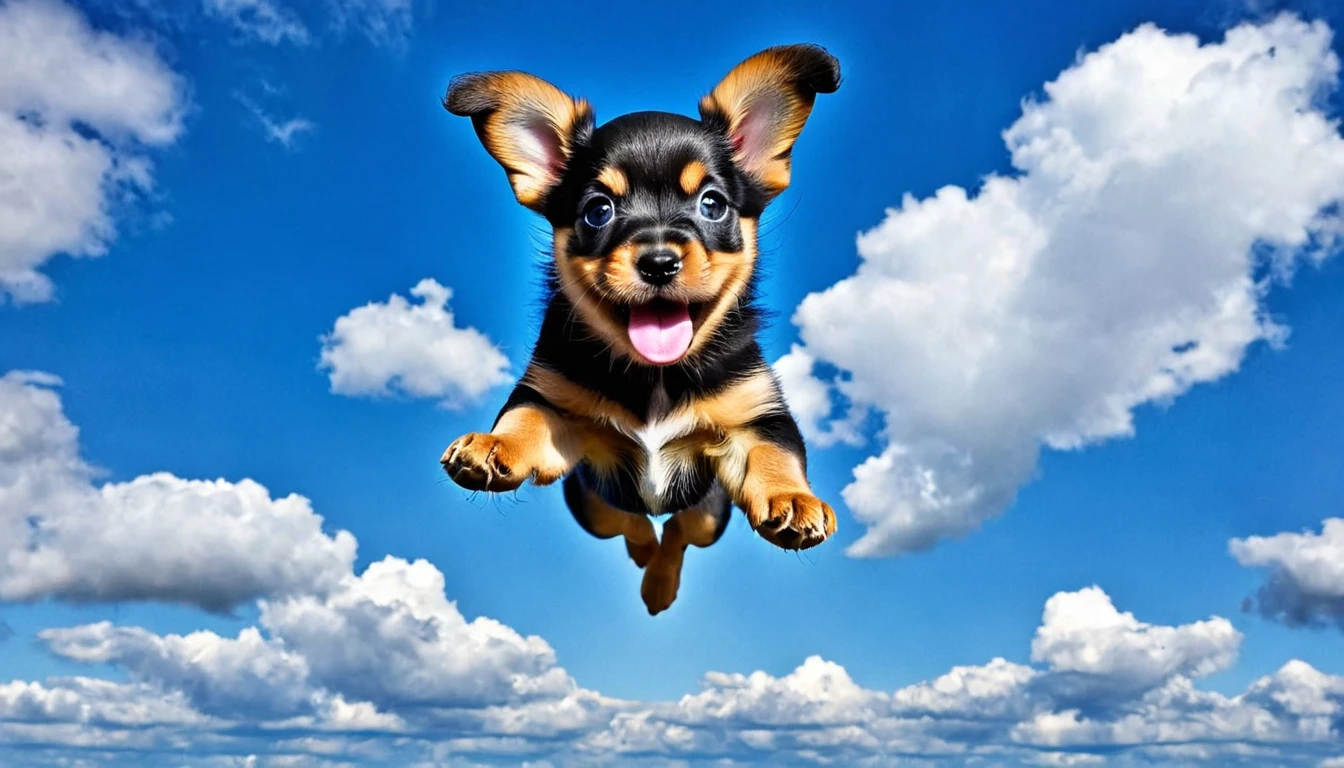 Flying puppy on the sky