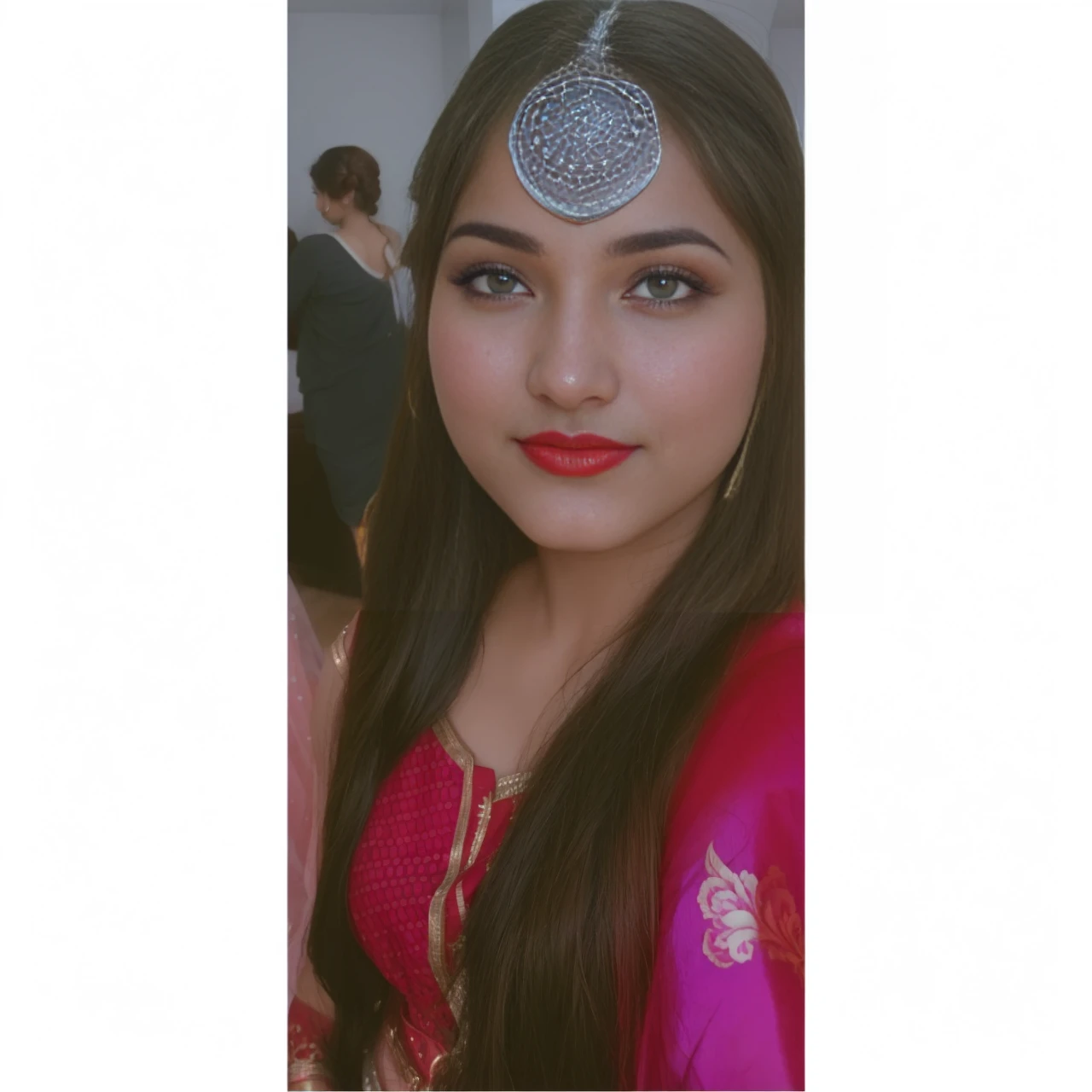 ((beautiful)+(attractive:0.9)+(sensual:0.8)) white indian women ((nerd:0.8)+(lovely)+(clean skin)) with hazel eyes and red lips. Medium brown hair, ((intense eyes))