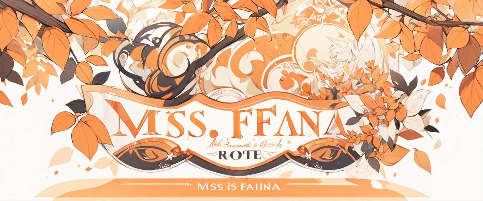 White-orange background, white background with orange patterns ,slightly orange leaves, orange-white styleWith the inscription in the middle of "Miss Faina"