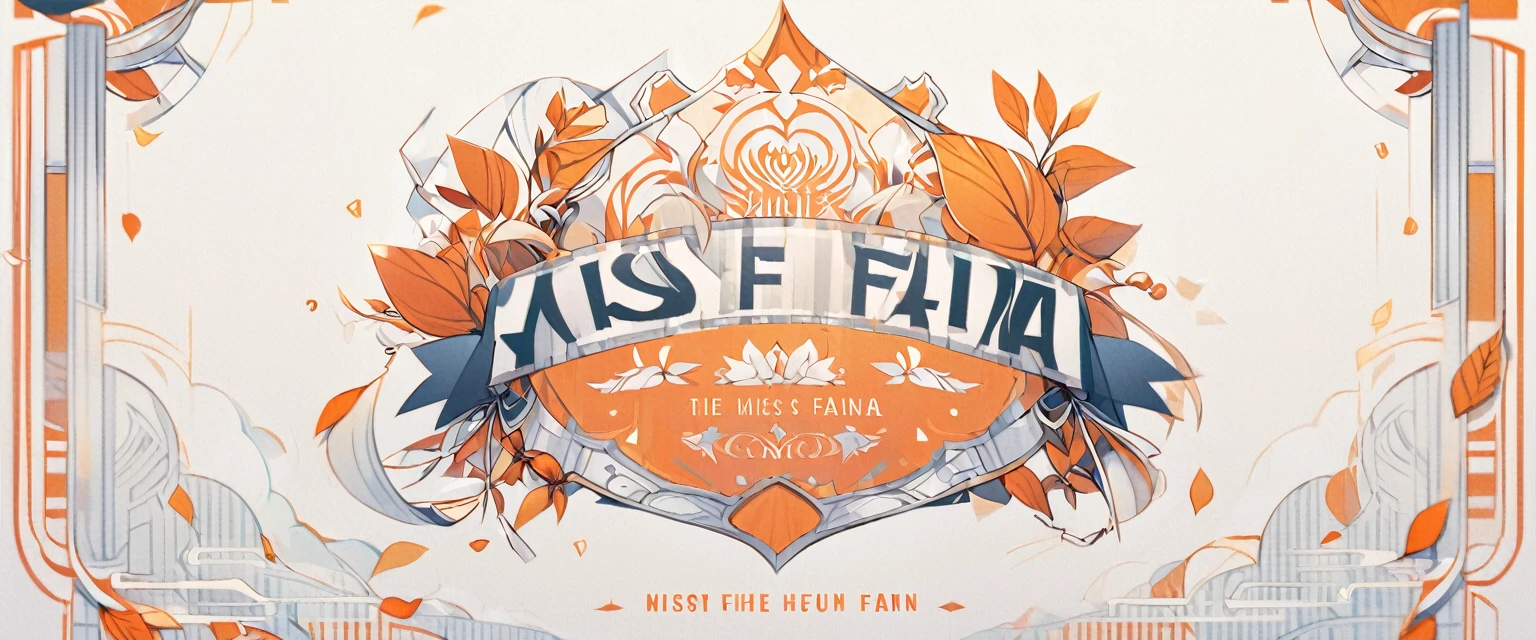 White-orange background, white background with orange patterns ,slightly orange leaves, orange-white styleWith the inscription in the middle of "Miss Faina"