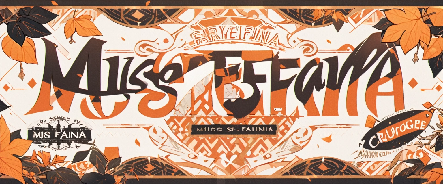 White-orange background, white background with orange patterns ,slightly orange leaves, orange-white styleWith the inscription in the middle of "Miss Faina"