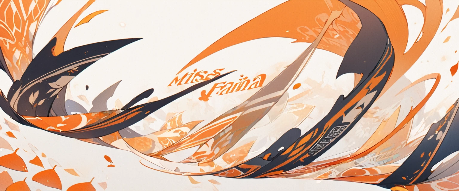 White-orange background, white background with orange patterns ,slightly orange leaves, orange-white styleWith the inscription in the middle of "Miss Faina"