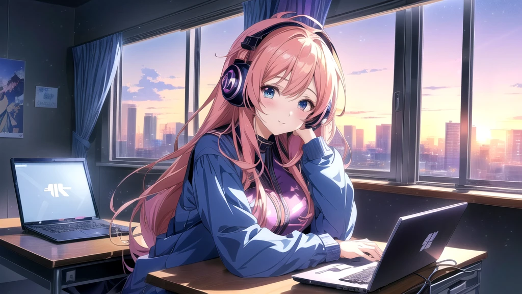 Anime Girls with headphones sitting at a desk with a laptop, Anime Style 4k, Anime Moe Art Style, attractive Anime Girls, (Anime Girls), beautiful Anime Girls, seductive Anime Girls, Nightcore, 4k anime wallpaper, Anime Art Wallpapers 8K, Anime Girls, young Anime Girls, an Anime Girls, anime wallpaper 4k, anime wallpaper 4k