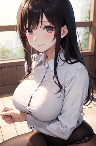 very cute and beautiful girl,(Very detailed美しい顔), (smile),blush,Black Hair,Seraphim,(White shirt、Pleated navy blue legs、Squat)、Sitting、(From below)、(black tights、Lacy white ), Country Road, (Highest quality,masterpiece:1.0),Absurd,High resolution,Very detailedな,Very detailed,32K,8k resolution, Intricate details,Movie Scenes,Detailed Background,alone,Dynamic Angle,Large Breastsair