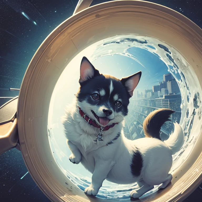 (masterpiece, Highest quality), (dog), (dogが気球に乗っている),
The expanse of the sky、The cityscape below,
Riding in a basket、Ears flapping in the wind,
Small pilot's hat、goggles,
Balloon Shadow、Soft Light
