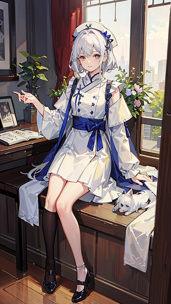 (Highest quality)), ((masterpiece)), (detailed)White Dog、Large Dogs、Waiting in the room for the master to return、Gender: Male