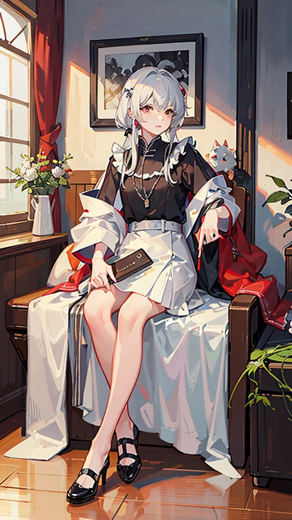 (Highest quality)), ((masterpiece)), (detailed)White Dog、Large Dogs、Waiting in the room for the master to return、Gender: Male