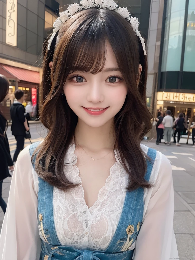 masterpiece, best quality, illustration, ultra-detailed, finely detailed, high resolution, 8K wallpaper, perfect dynamic composition, beautiful detailed eyes, Harajuku, colorful fashion, long hair, joyful pose, smile, looking at camera