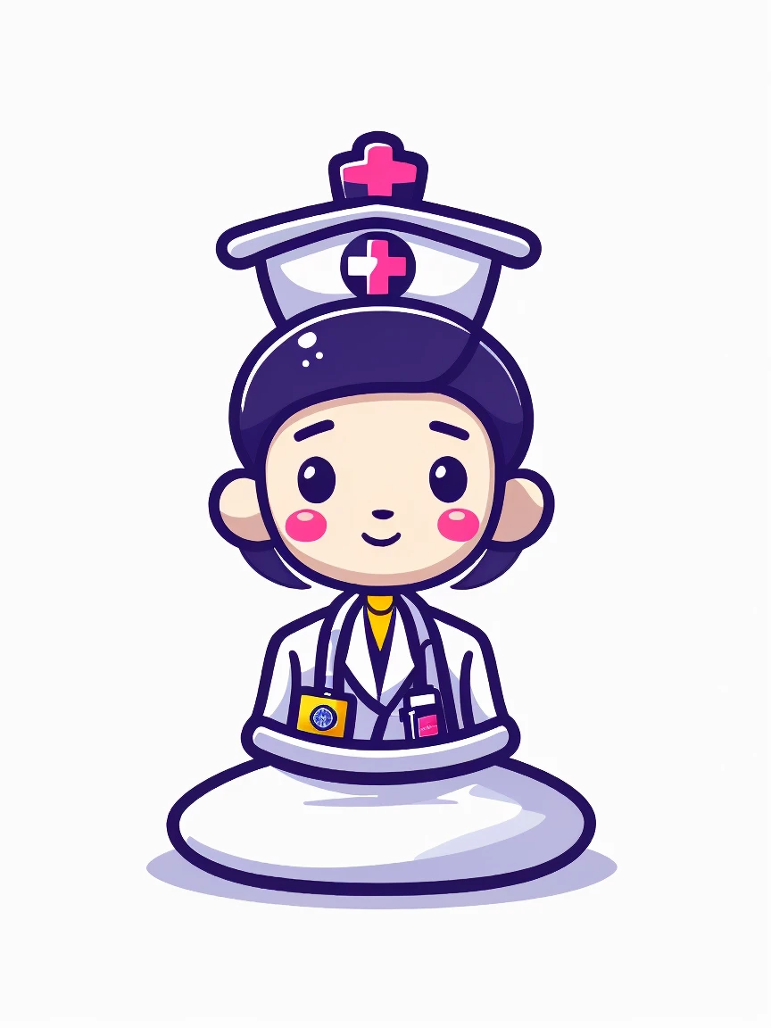 masterpiece，Best quality，Graffiti style，icon design，Animated Characters，Nurse hat，medicine，cute，illustration，Soft colors，Smile，Nursing patients，Medical topics，pharmaceuticals的人物，pharmaceuticals，Floating coins
