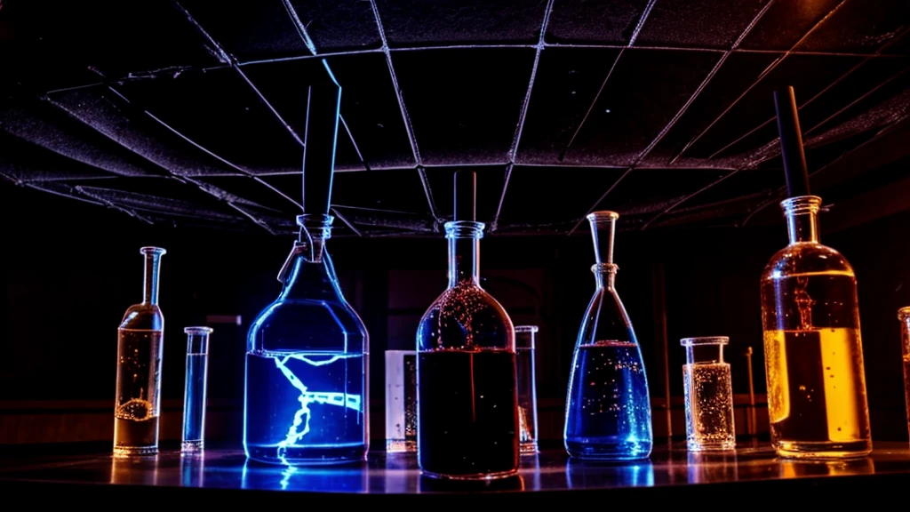 a cool science lab with a spider and cool background dark themed