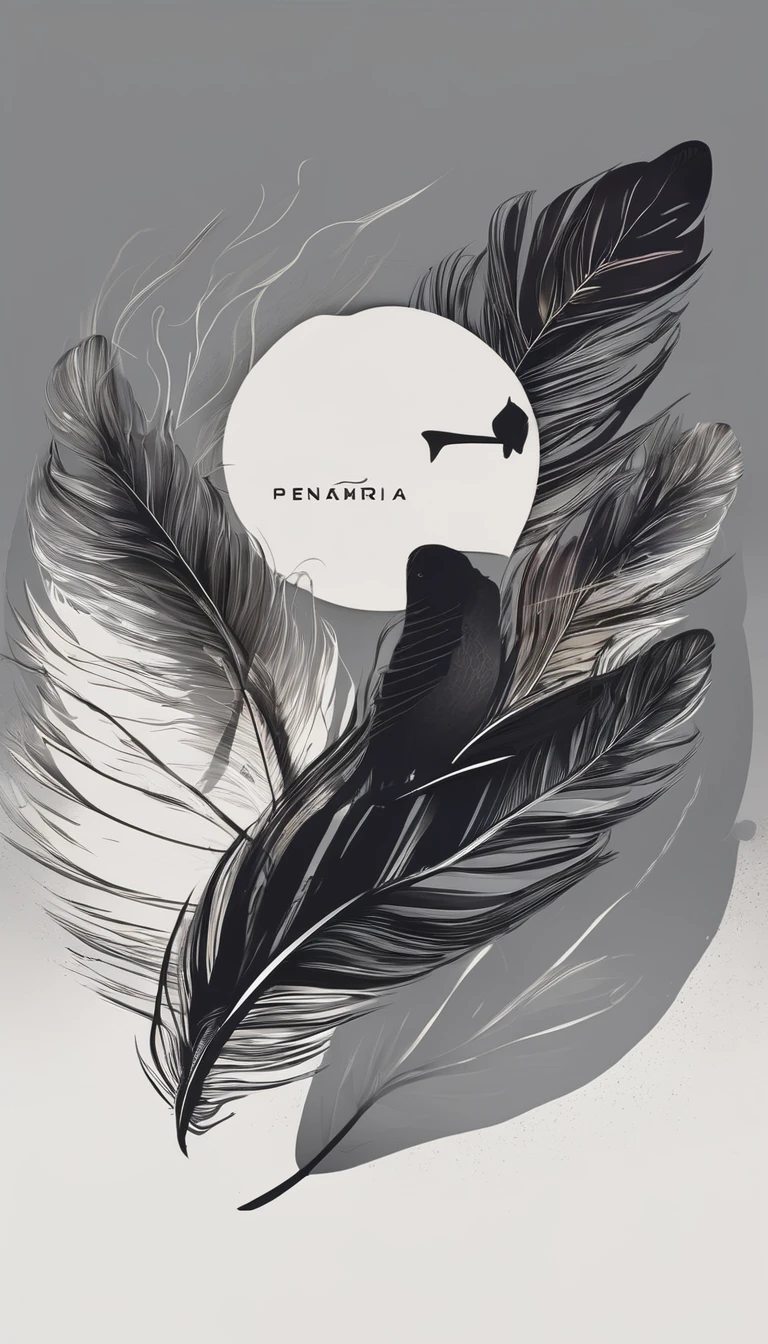 Create a minimal, modern, simple, inspirational, memorable, dream like logo design of a boy and a feather for the brand “Penamemoria".