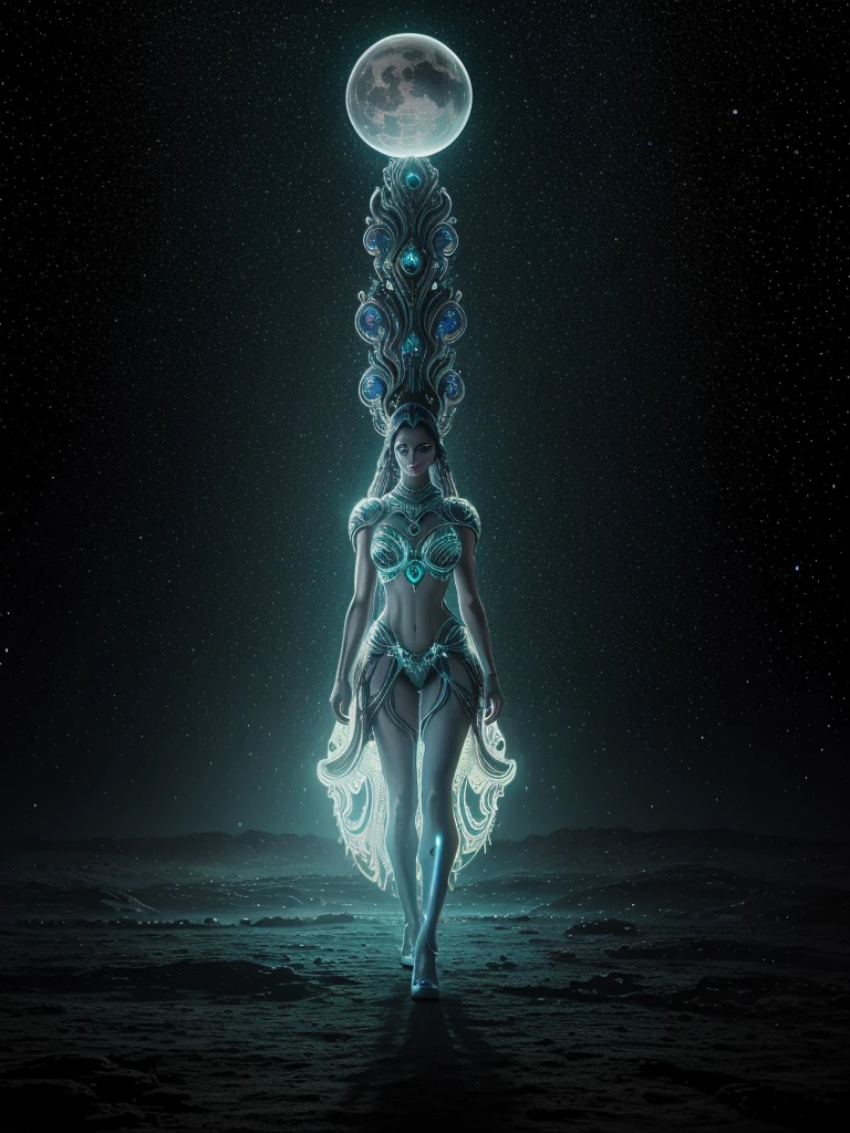 (masterpiece:1.3), (best quality:1.3), (ultra detailed:1.4), (ultra high res:1.4), (realistic:1.5), (photorealistic:1.5), (8k resolution:1.3), (extremely detailed:1.4), (cinematic lighting:1.3), (fantasy alien planet:1.2), (vibrant colors:1.3), (alien flora:1.3), (ethereal atmosphere:1.3), A breathtaking scene featuring a beautiful female alien standing on a stunning, fantasy alien planet. She has otherworldly features with iridescent skin, glowing eyes, and elegant, intricate patterns on her body that shimmer in the alien light. Her attire is a blend of futuristic and ethereal elements, flowing gracefully as she interacts with the exotic landscape. The planet’s surface is adorned with vibrant, bioluminescent flora, and surreal rock formations that defy earthly logic. The sky above is filled with multiple moons, nebulae, and a dazzling array of stars. The lighting is soft yet otherworldly, creating a dreamy, magical atmosphere. The scene is rendered with hyper-realistic detail, capturing the beauty and wonder of this alien world in 8k resolution