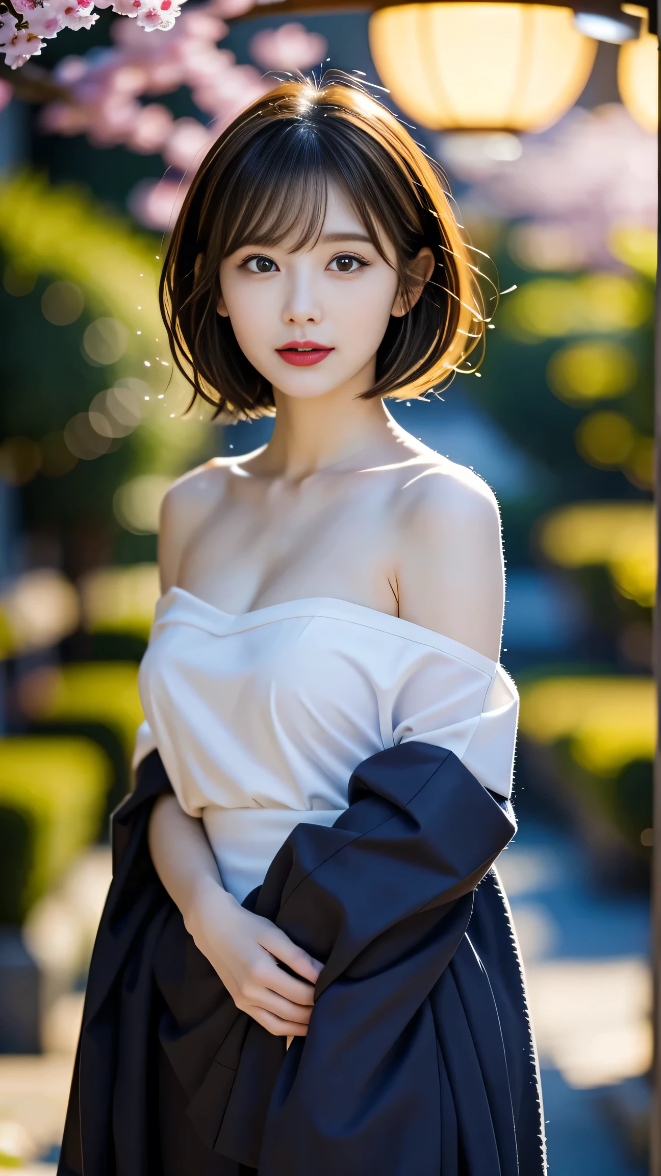 "The rich traditional beauty of Japan, Age 27, Height: 160cm, Classic curves
 (95-62-92cm), Ample F-cup breasts, Slim 62cm waist, Generous 92cm hips, Smooth white skin like white jade (rgb: 248, 245, 240), Oval face with gentle features, Soft almond-shaped eyes (dark brown, rgb: 45, 30, 15) With single eyelids, Small, straight nose, Small mouth and naturally red lips (rgb: 212, 95), Long, straight black hair that reaches down to her waist, Currently wearing her hair in a loose bun、A few strands of hair framed her face., Showing off her natural beauty without makeup, Wearing light blue (rgb: 202, 225,
 255) White cherry blossom pattern yukata, The yukata is slightly open、The décolletage and thighs are visible, A red sash that accentuates the waist, Relax in the outdoor hot spring (hot spring) Large rock and maple tree々Surrounded by,
 Steam rising from hot water, Soft lantern lighting, Night sky with a full moon, Sensual yet elegant compositions that emphasize the beauty and tranquility of nature, Shot with the Leica Q2 full-frame compact camera, 28mmF/1.7 Summilux Lenses,
 ISO 3200, 1/30 seconds, 47MP resolution, Focus on gentle looks and subtle skin tones with steam - ar 3:4--q 2--s 900--v 6.0--Style Raw"