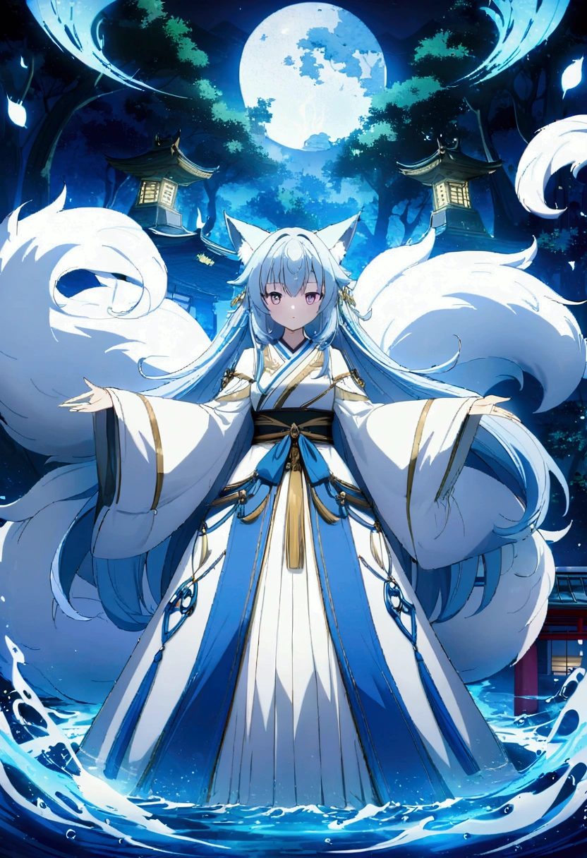 fox Light blue hair beast Girls Indigo fur fox beast Girls fox Light blue hair beast Girls Indigo fur fox beast Girls Wallpaper 4k,8K,Very detailed,Vibrant colors,water glow,Black silhouette of a pagoda,Faint moonlight,Dense forest,Ethereal atmosphere,Dappled sunlight,Excellent,Calm expression,Exquisite Hanfu and belt,Exquisite hand-painted details,Glowing eyes Anime style fox blue White-faced golden-haired nine-tailed fox Coat blue Mysterious Background Blue flame boys There is a ball of light Anime style fox blue White-faced golden-haired nine-tailed fox Coat blue Mysterious Background Blue flame Girls There is a ball of light