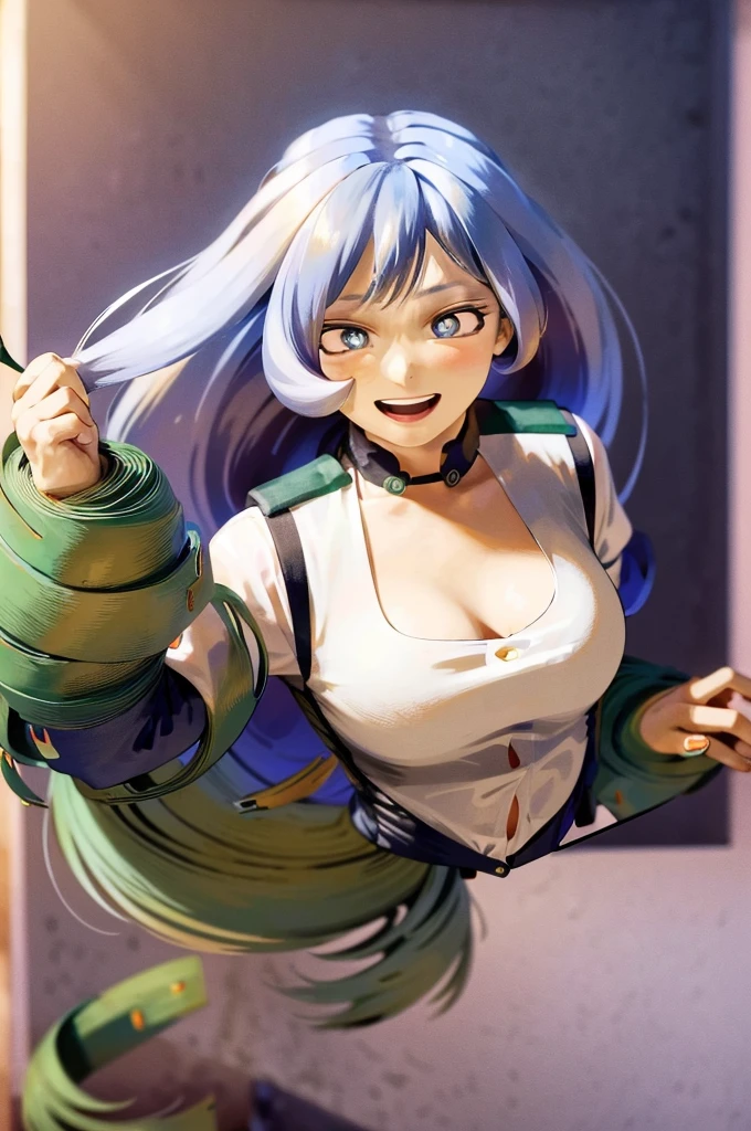 ((absurdres)), (((best Quality))), ((ultra detailed)), ((illustration)), full resolution, hdr, 8k, 16k, (Masterpiece, Best quality:1.4), (Beautiful, Aesthetic, Perfect, Intricate:1.2), (ultra resolution:1.2), (ultra detailed), 1girl, nejire hado, periwinkle hair, drill hair, bangs, blue eyes, white button up shirt, BREAK, seifuku, grey blazer jacket, grey skirt, ((upper body)), studio lighting, (((medium breasts))), ((happy)) 