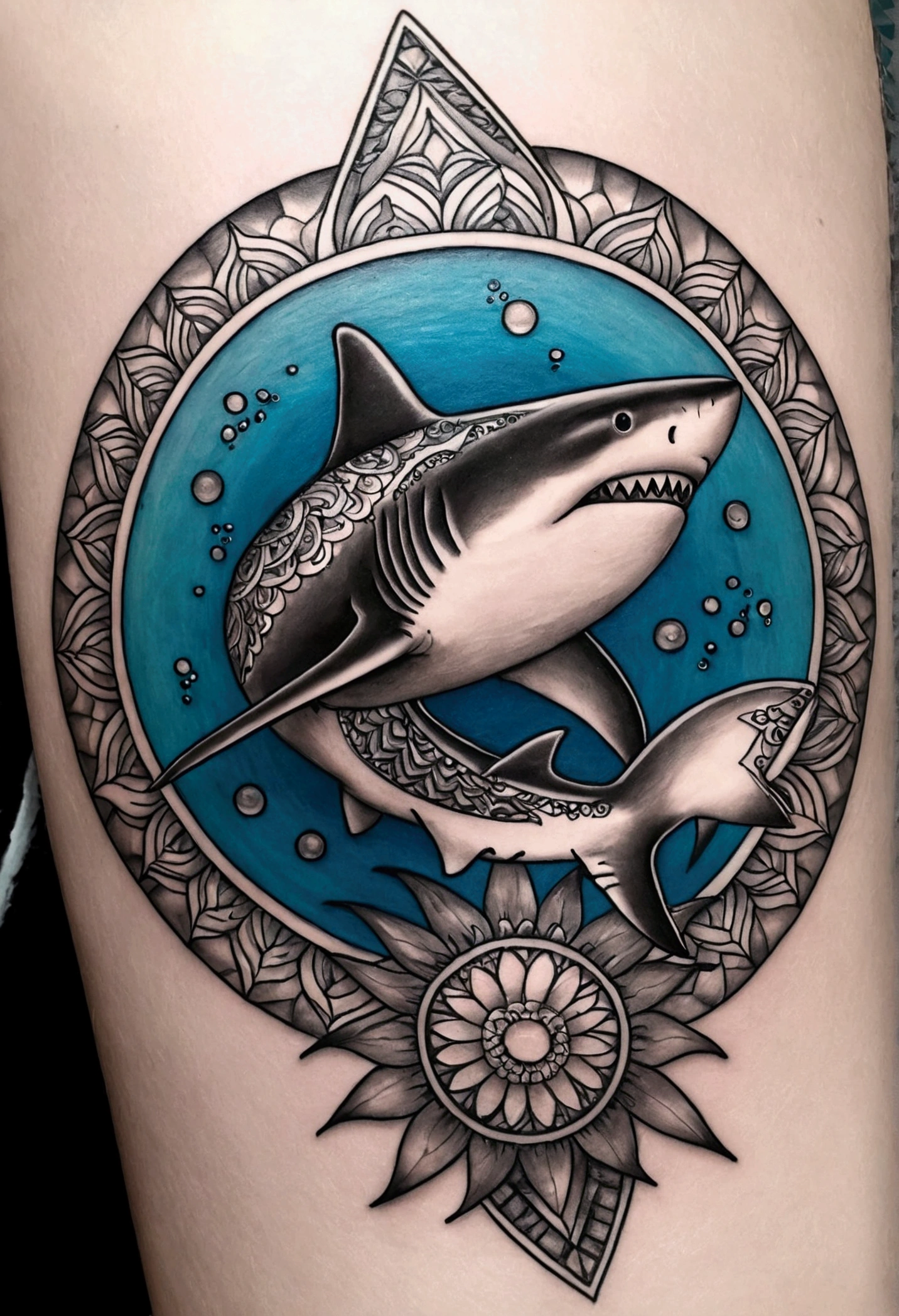 Pretty mandala shark tattoo 