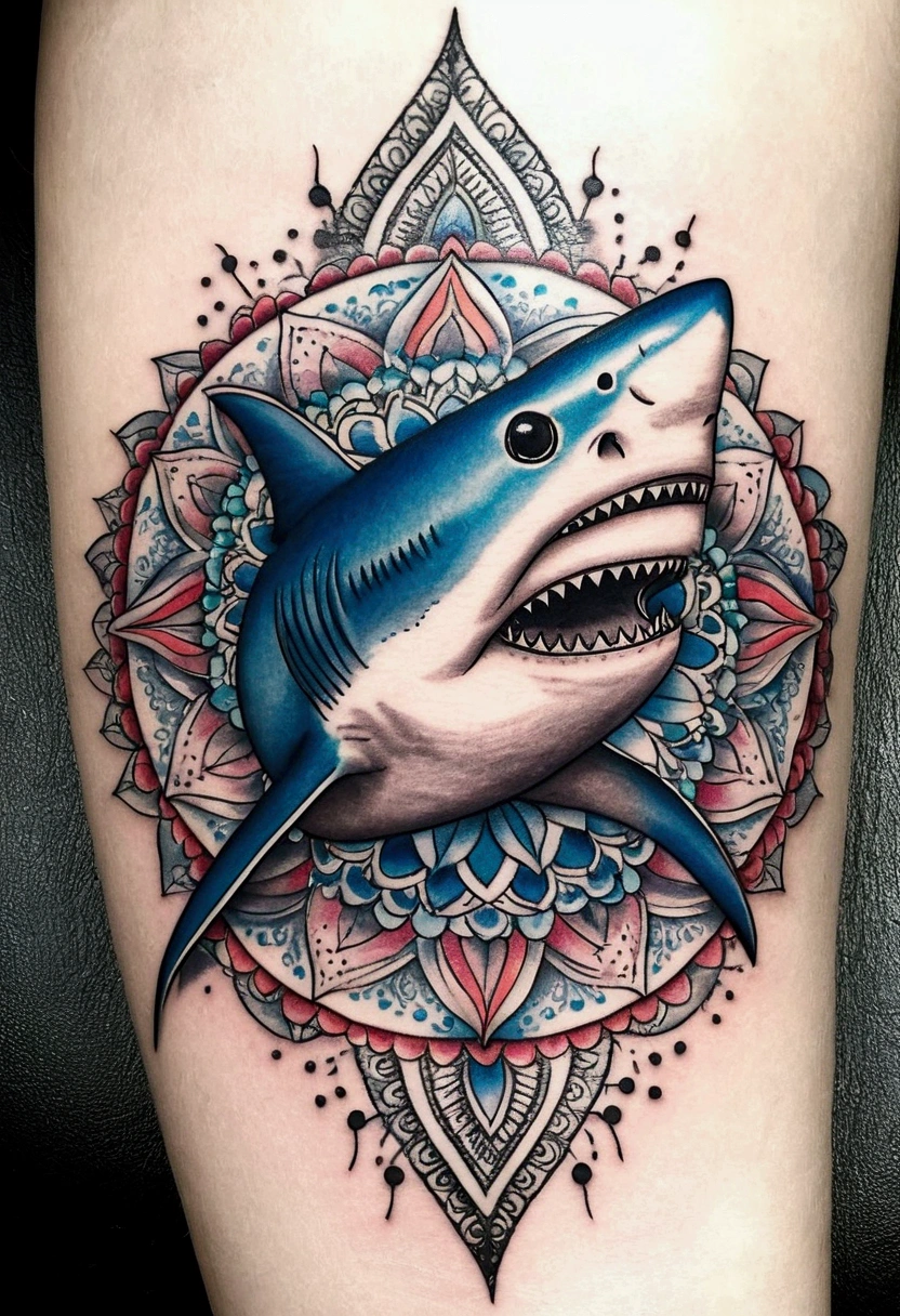 Pretty mandala shark tattoo 