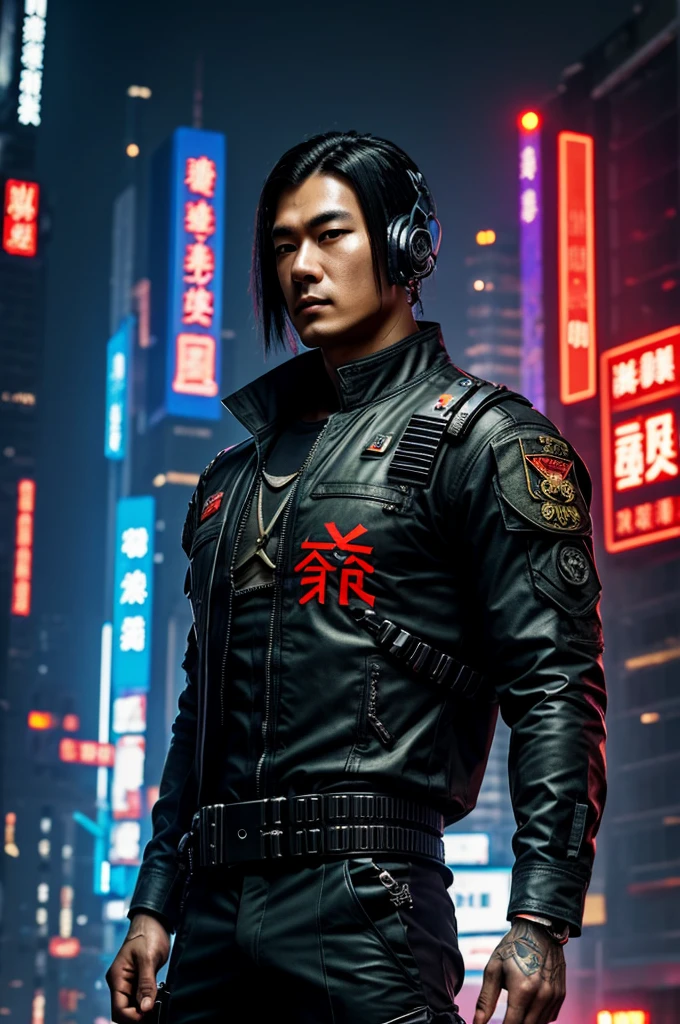 Cyberpunk style soldier with Chinez written on the chest