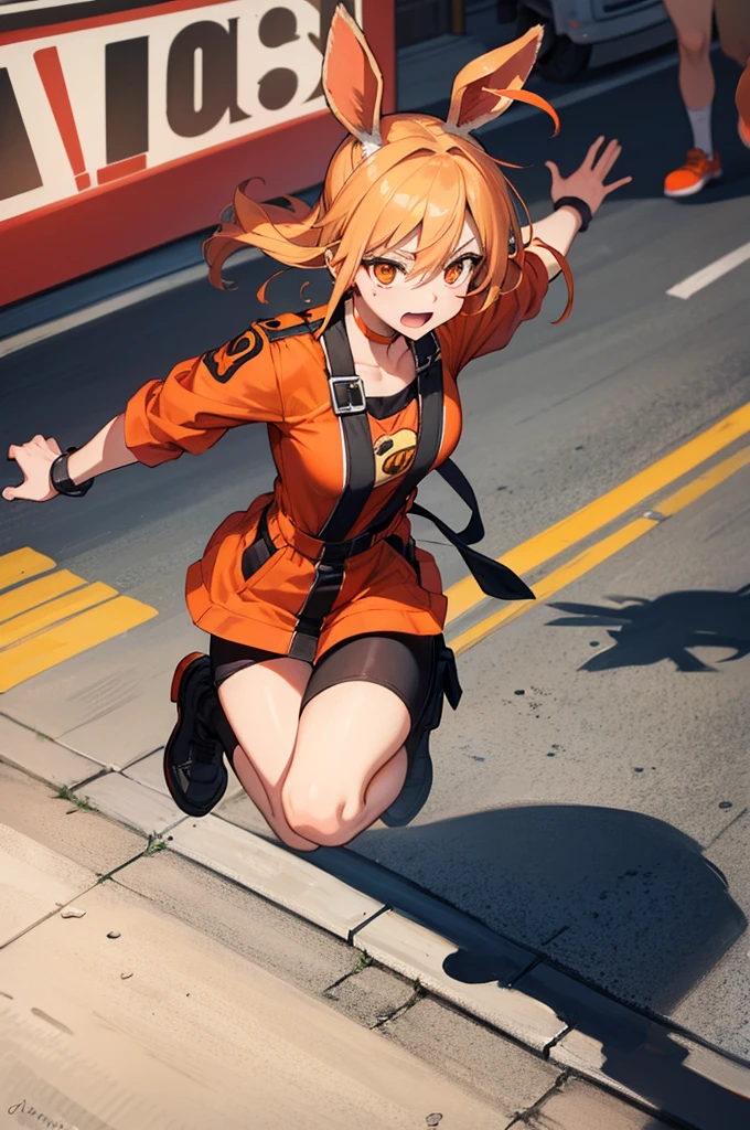 A drawing of: The carrot Claudia Sheinbaum alarmed and scared running in the street with a sign that says " Run, the September crisis is coming", in ink and canvas