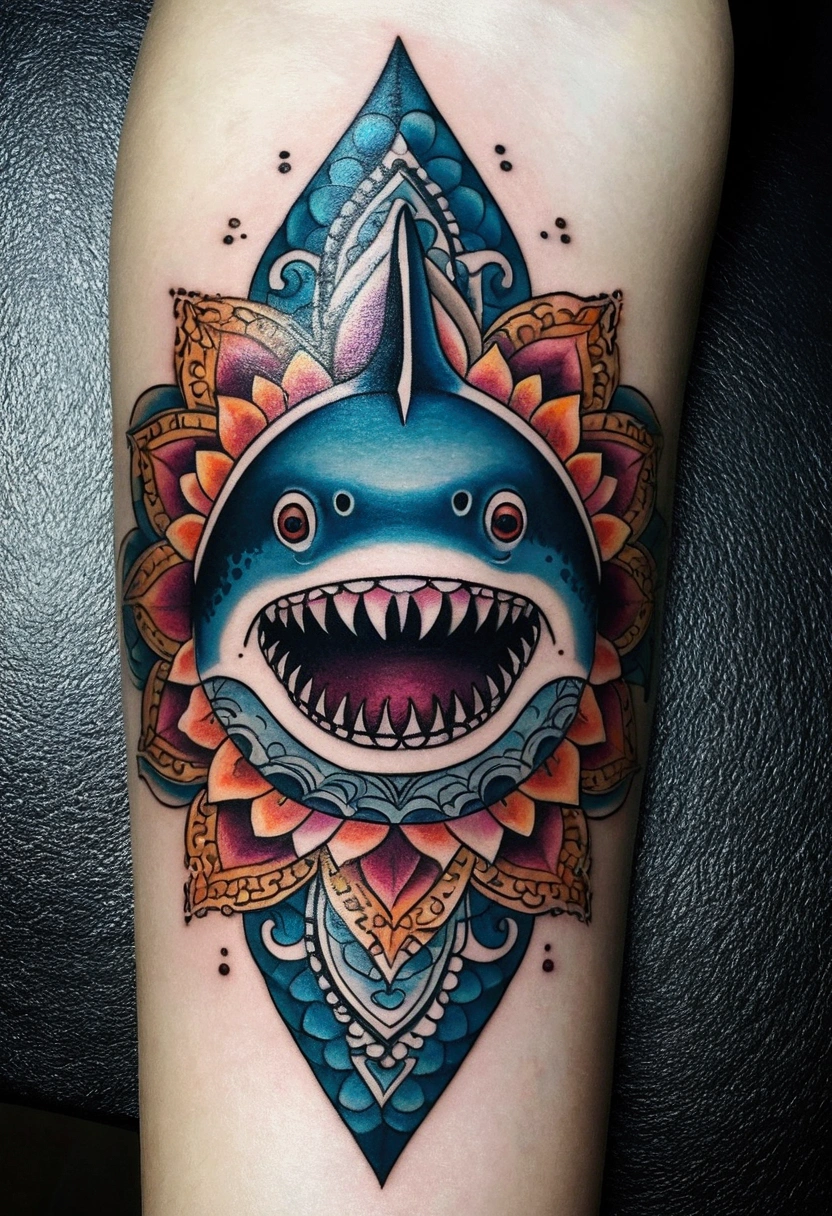 Pretty mandala shark tattoo