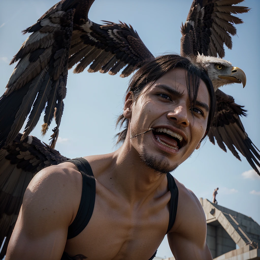 Titan mandible, with eagle style wings, all in the visual style of shingeki no kyojin