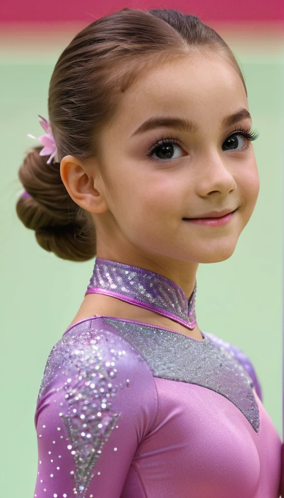 highquality illustration, masterpiece, very delicate and beautiful, attractive girl,(gymnastics leotard, Floral patterns leotard,long sleeve leotard with glittery decoration,high_leg leotard,athletic leotard,tight-fit leotard,iridescent gradient leotard,long-sleeve leotard),thin,slender body,slim,high school,gymnasium background,gymnastics club,gymnastics athlete,princess, beautiful eyes,light smile,(masterpiece, best quality:1.2), highres, extremely detailed CG unity 8k wallpaper, perfect lighting, Colourful, ultra-high res,4K,ultra-detailed, photography, 8K, HDR,  ages, full body,