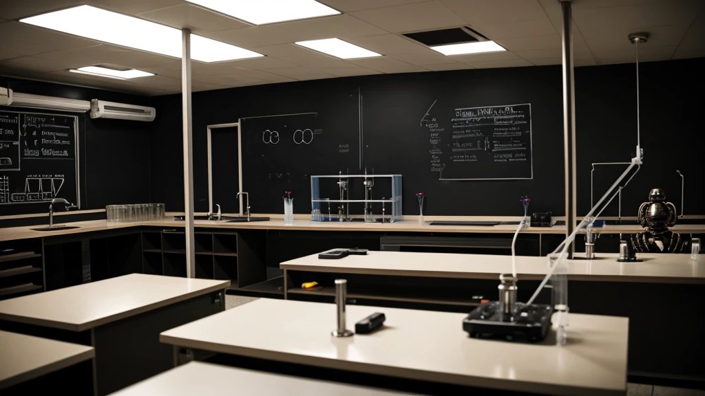 a science lab,many spiders,dark themed