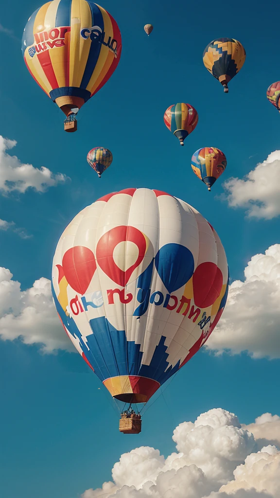 A hot air balloon festival with colorful balloons filling the sky, festive, lively, midday lighting T-shirt design graphic, vector, contour, white background.