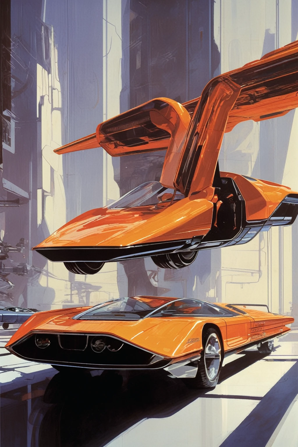 Syd Mead Style - High quality masterpiece artwork in Syd Mead style