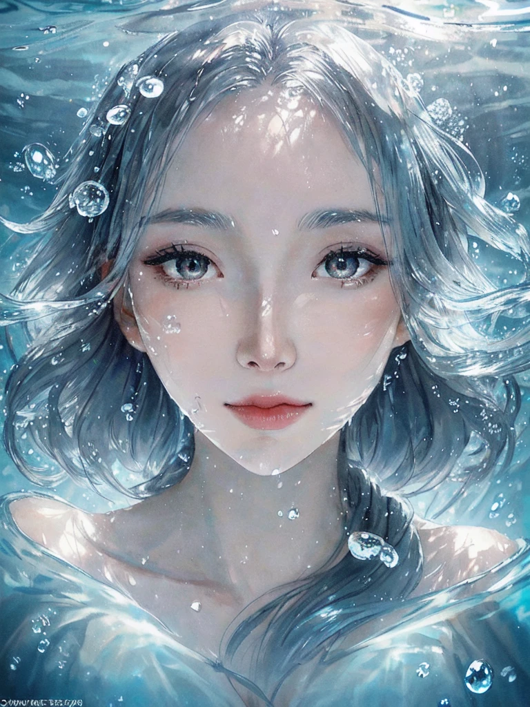 beautiful woman, リアリティー, best quality, portrait, close up, detailed face and eyes, dress, underwater hair physics, air bubbles, ((light coming through water)), solo focus, depth of field, ambient lighting, atmospheric, intricate details, soft light, artstation, ((look at the view, face up))