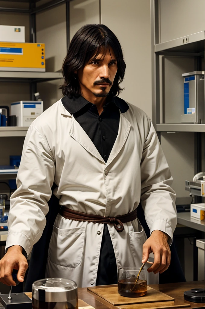 Generate an image of giordano Bruno working in his lab