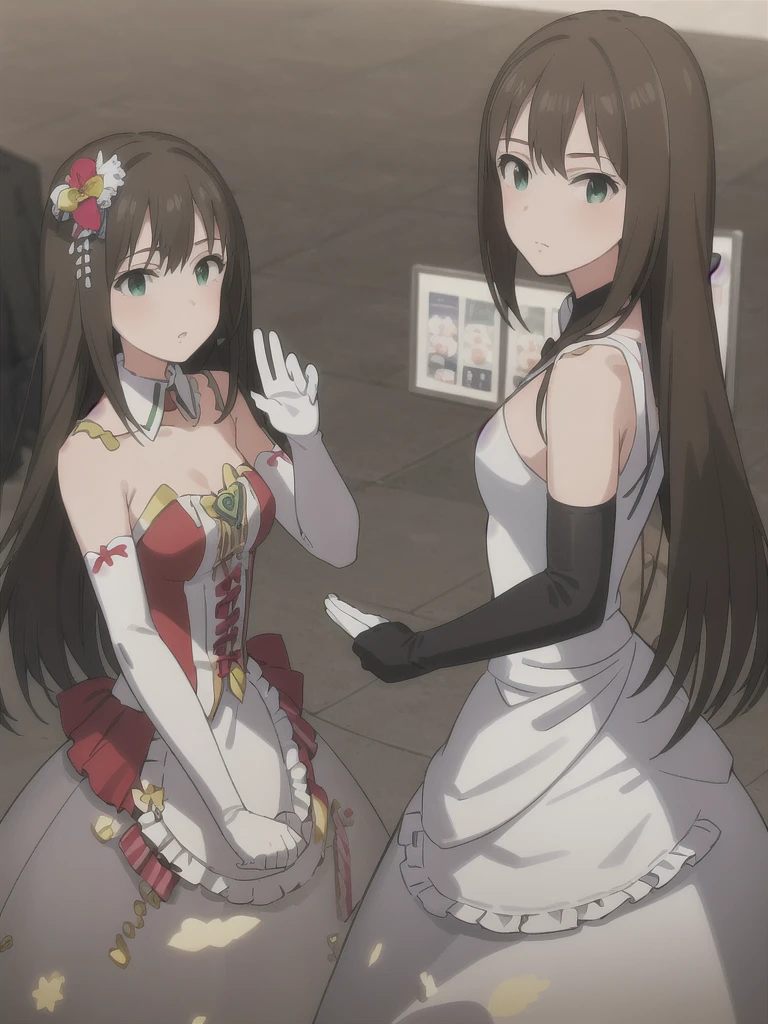 (in hotel, masterpiece, best quality:1.2), maid, 1girl, modify body, waving hair, ((elbow gloves))
