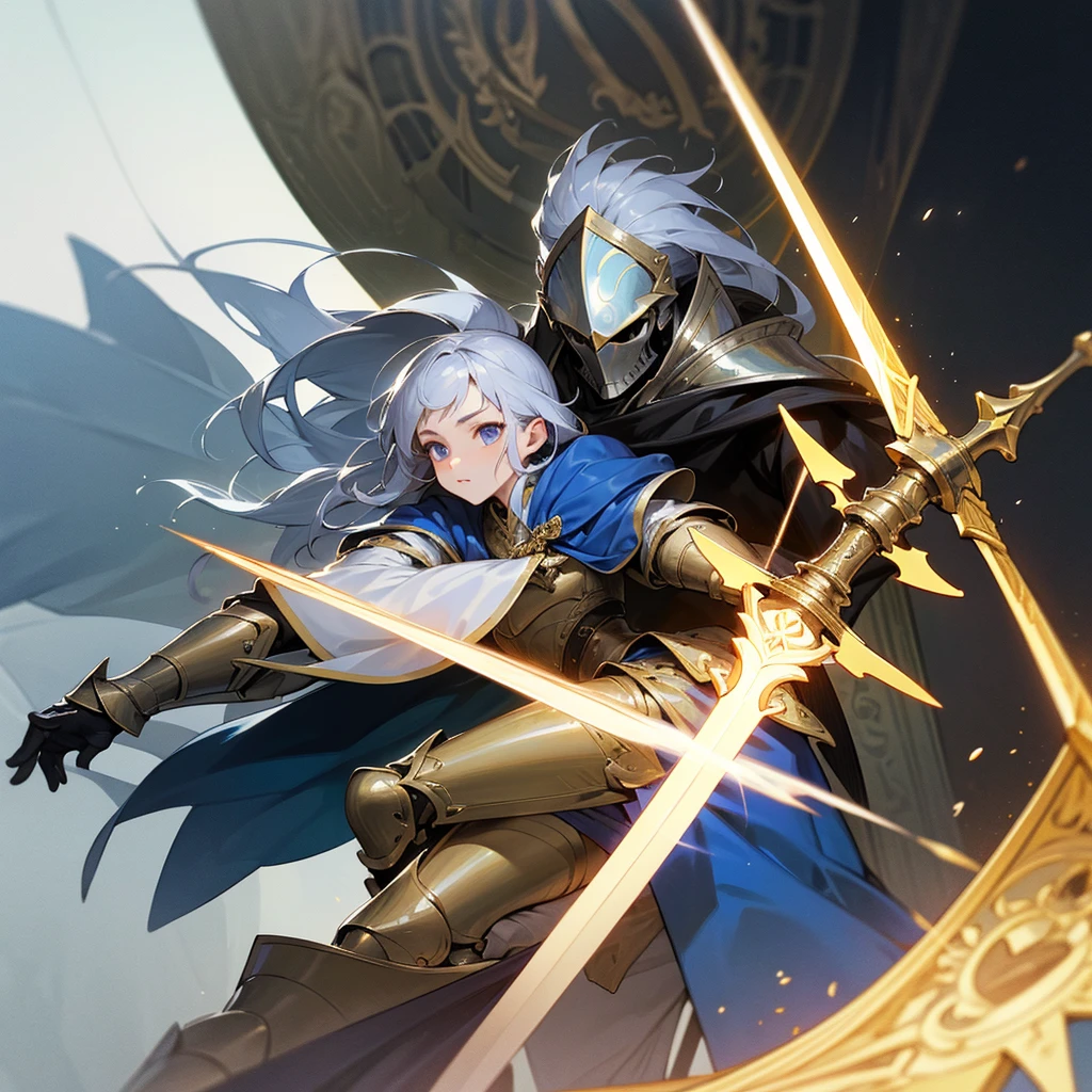 high resolution、The knights、Brave man。He was wearing gorgeous silver armor.、Big silver shield、have a golden sword。
Fantasy。
beautiful。