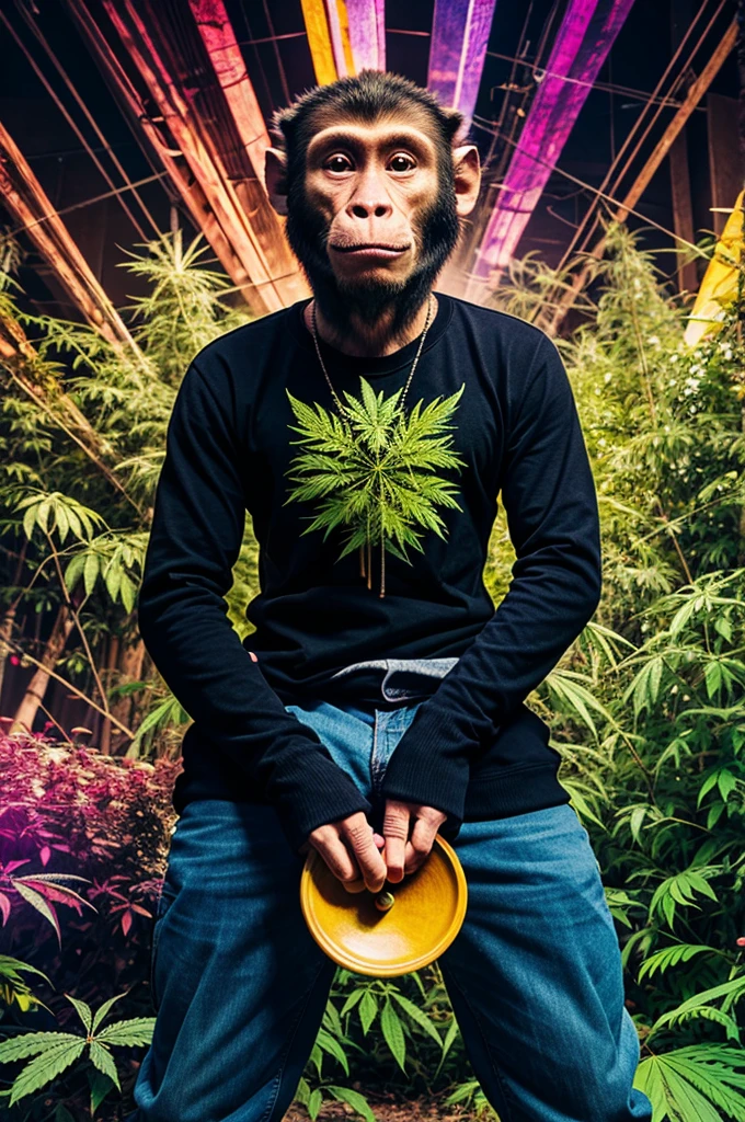 Generate modern trippy monkey holding weed stuff