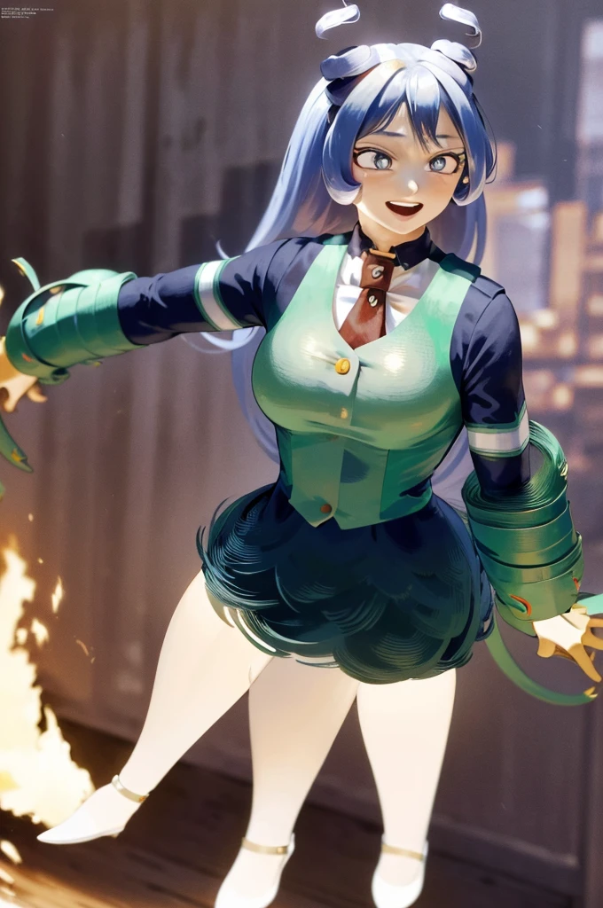 ((absurdres)), (((best Quality))), ((ultra detailed)), ((illustration)), full resolution, hdr, 8k, 16k, (Masterpiece, Best quality:1.4), (Beautiful, Aesthetic, Perfect, Intricate:1.2), (ultra resolution:1.2), (ultra detailed), 1girl, nejire hado, periwinkle hair, drill hair, hair horns, bangs, blue eyes, white shirt, BREAK, seifuku, , grey vest, green skirt, red tie, red necktie, ((upper body)), studio lighting, (((medium breasts))), ((happy)) 