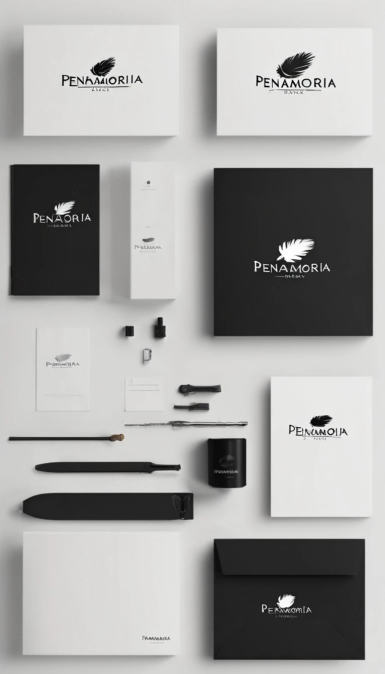 A minimal, modern, simple, cinematic logo design for the brand “Penamemoria". Create a modern, minimalistic, high-quality, logo of a boy-feather