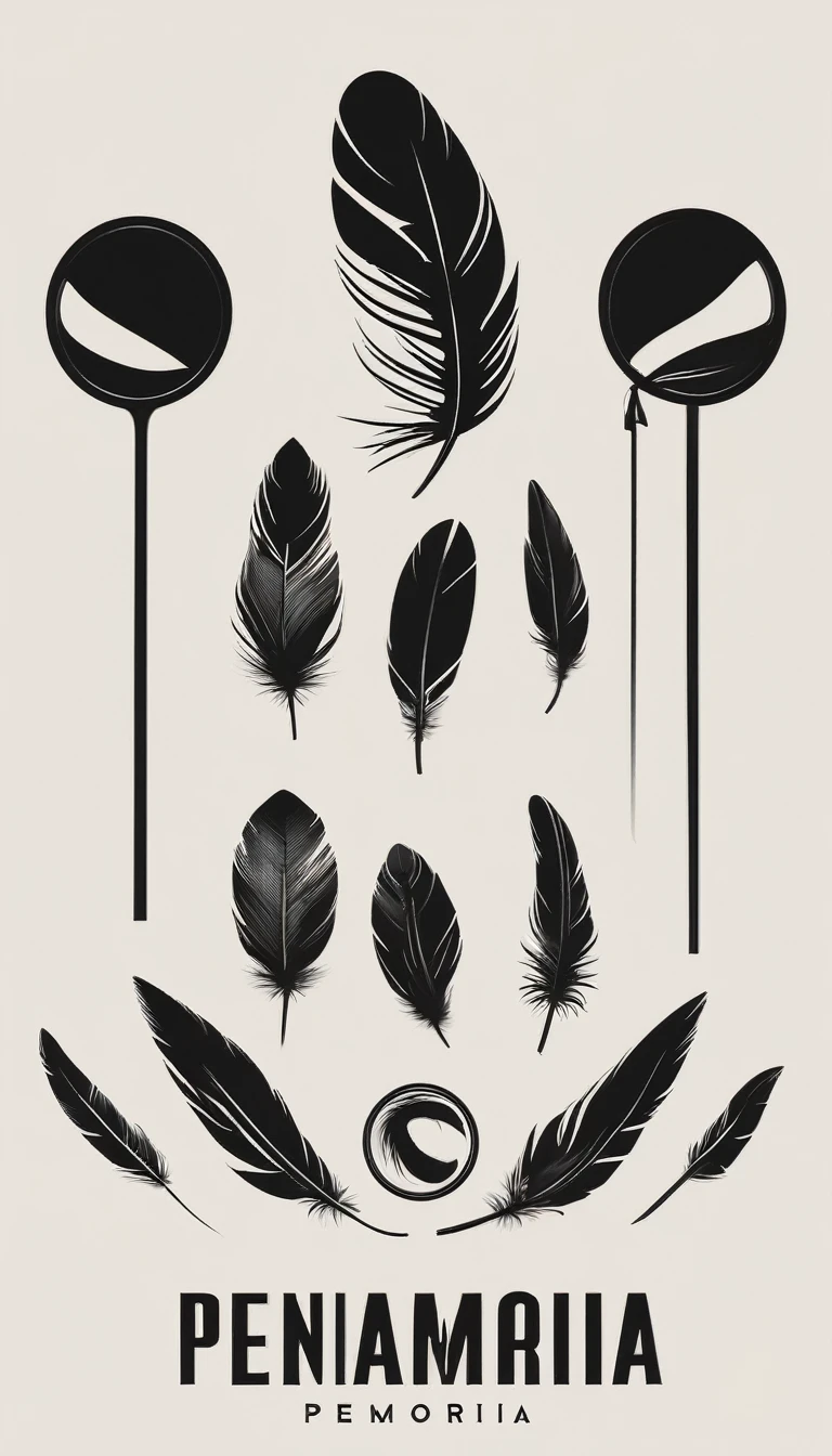 A minimal, modern, simple, cinematic logo design for the brand “Penamemoria". Create a modern, minimalistic, high-quality, logo of a boy-feather