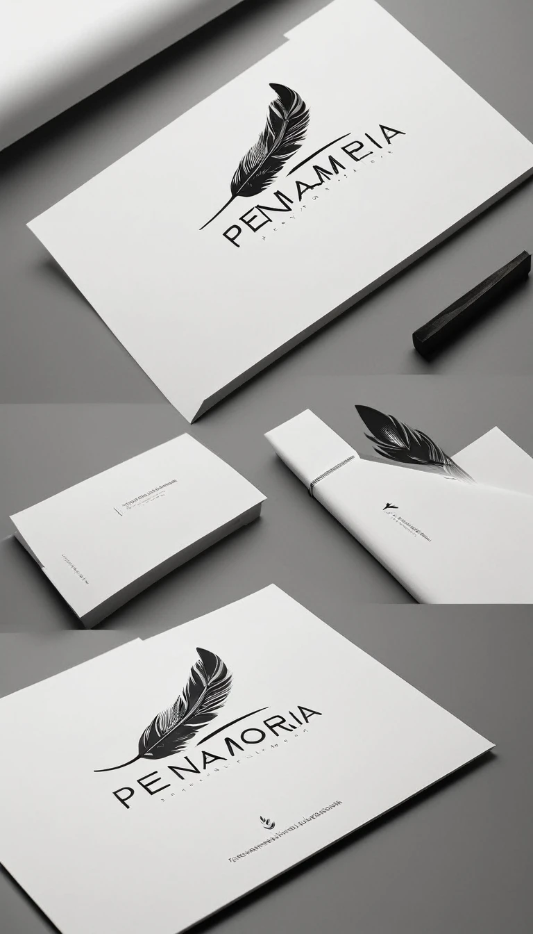 A minimal, modern, simple, cinematic logo design for the brand “Penamemoria". Create a modern, minimalistic, high-quality, logo of a feather .
