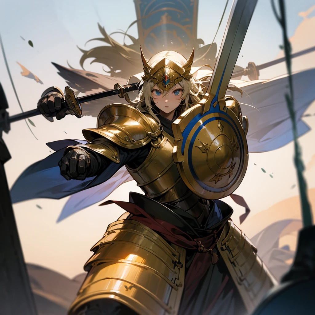 high resolution、Warrior。Brave man。Wearing armor、Large shield、Holding a sword。
Fantasy。
beautiful。