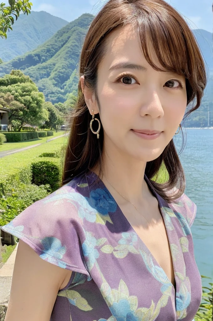 ((Highest quality)), ((masterpiece)), (detailed),Perfect Face,Japanese,landscape,Mature Woman,Upper Body