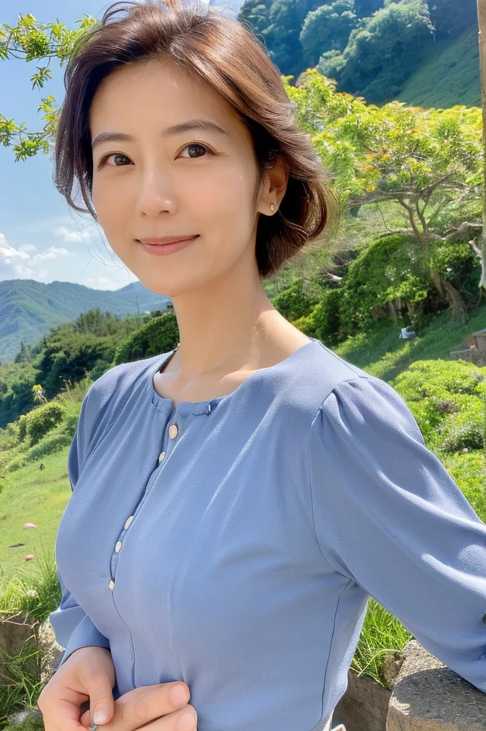 ((Highest quality)), ((masterpiece)), (detailed),Perfect Face,Japanese,landscape,Mature Woman,Upper Body