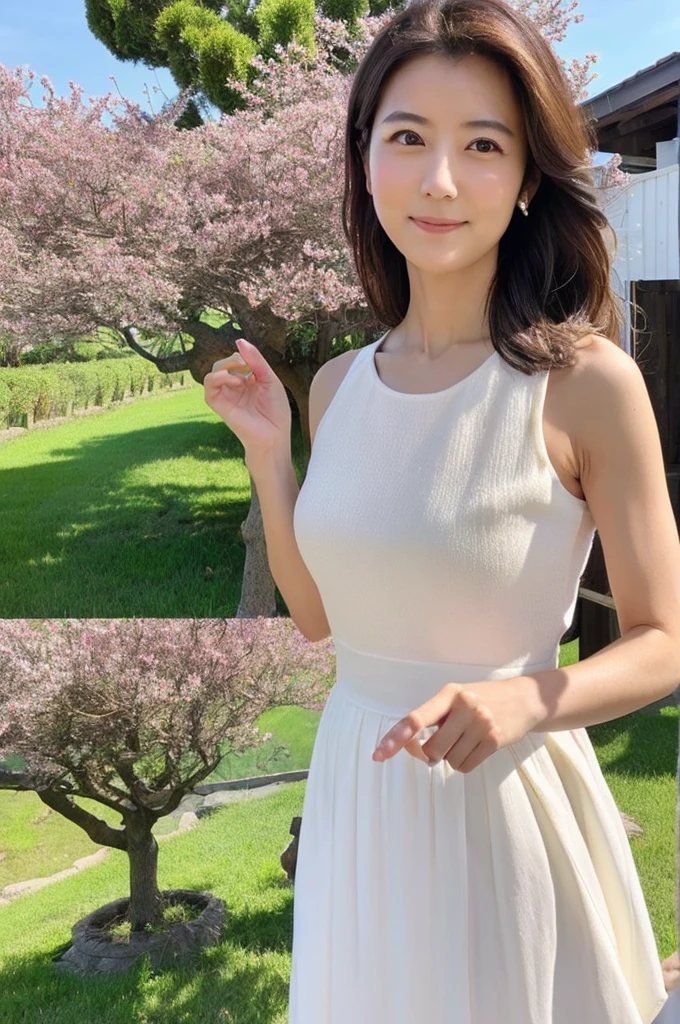 ((Highest quality)), ((masterpiece)), (detailed),Perfect Face,Japanese,landscape,Mature Woman,Upper Body