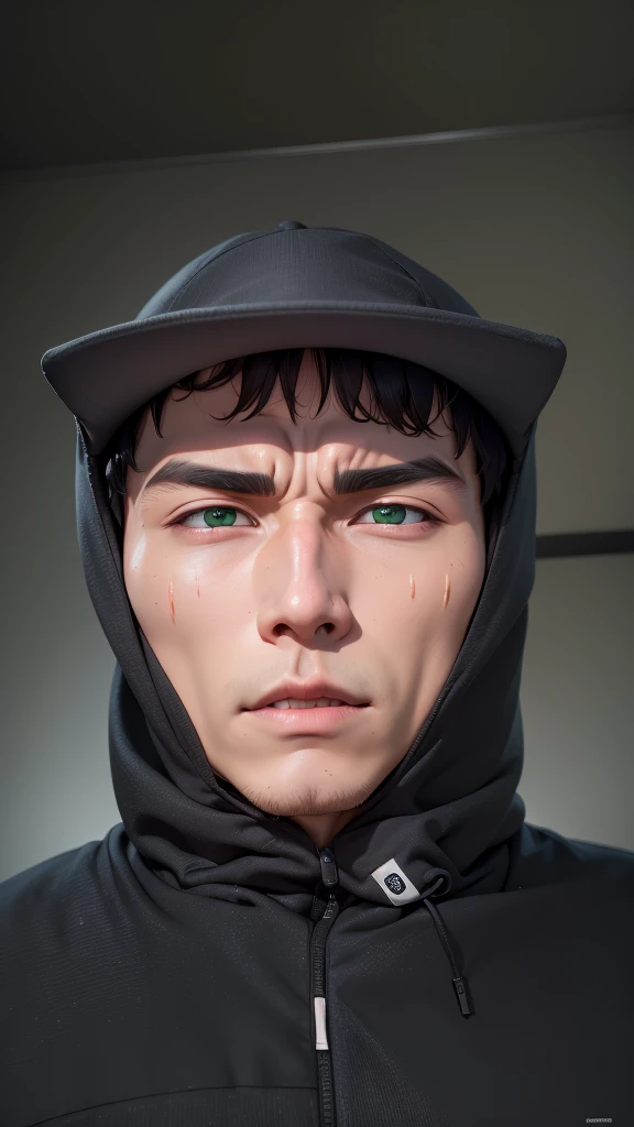 ((8k Resolution)) (( Uciha Obito)), 1boys, Asian face, Uciha Obito, uyu right rinengan, eye left sharingan, black Hoodie, green cap, Realistic, Ultra detail,