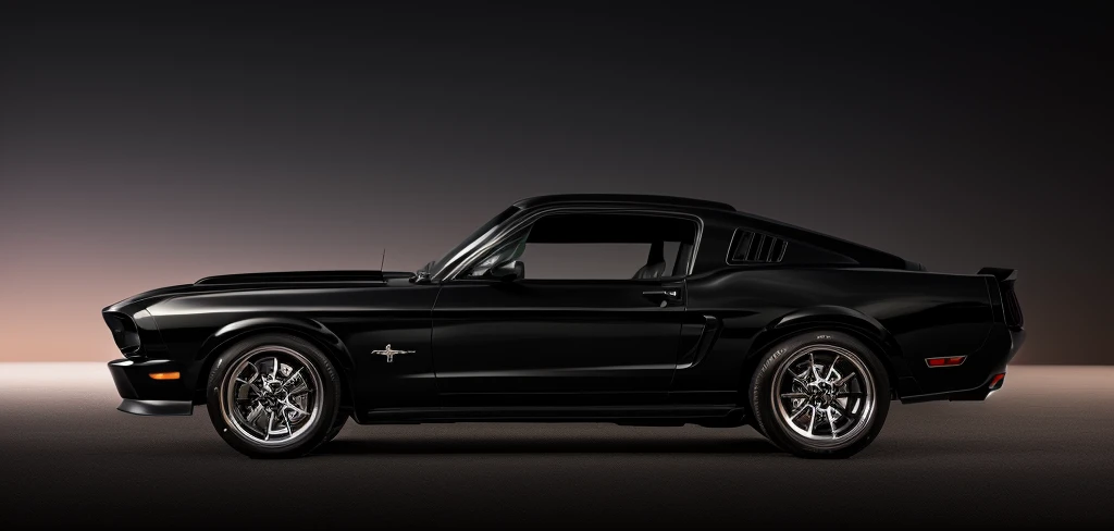 Create an ultra-high-definition image of a classic black Ford Mustang captured in a nighttime urban environment. The Mustang should be shown in a sleek and elegant manner, highlighting its glossy black paint and distinctive design. Position the car prominently in the frame as it cruises through a bustling cityscape.
The city should be alive with vibrant lights, reflecting off the car’s surface to enhance its sophisticated appearance. Tall skyscrapers and illuminated signs should form the backdrop, creating a contrast between the car’s sleek design and the dynamic city atmosphere. Ensure the lighting emphasizes the car’s contours and details, with a mix of soft ambient light and sharp reflections.
The scene should evoke a sense of luxury and movement, with the Mustang seamlessly integrated into the urban environment. The overall ambiance should capture the elegance of the car and the energetic spirit of the city at night.
