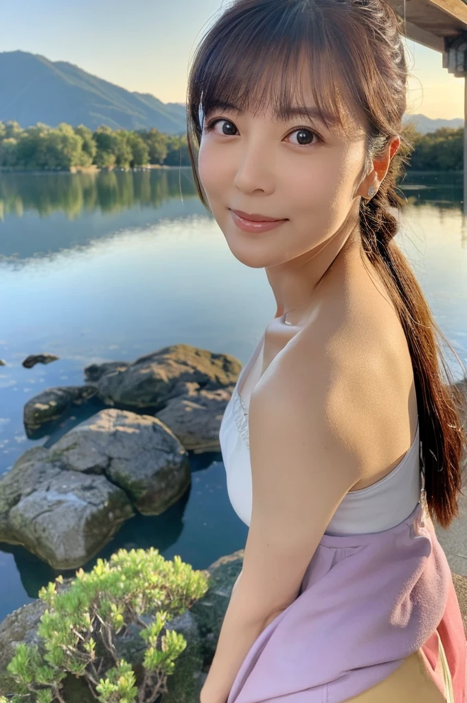 ((Highest quality)), ((masterpiece)), (detailed),Perfect Face,Japanese,landscape,Mature Woman,Upper Body