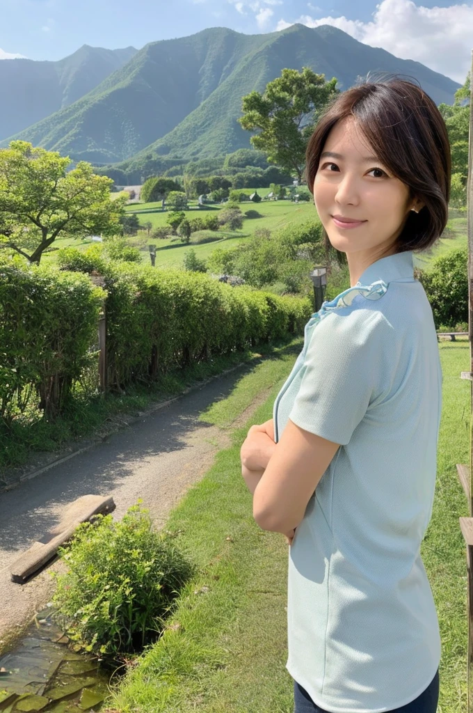 ((Highest quality)), ((masterpiece)), (detailed),Perfect Face,Japanese,landscape,Mature Woman,Upper Body