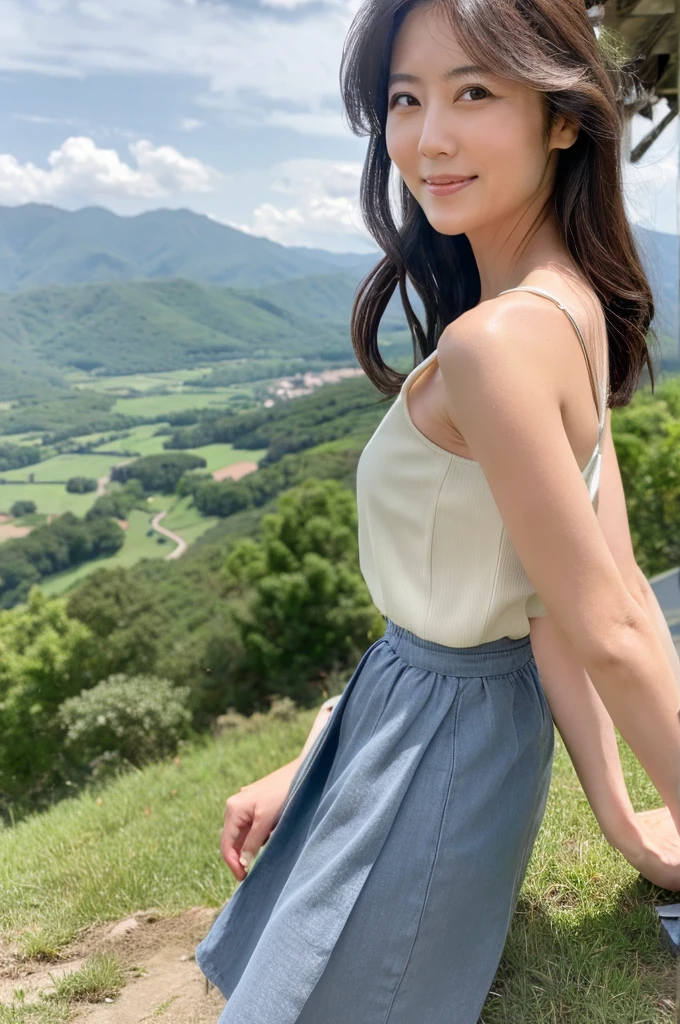 ((Highest quality)), ((masterpiece)), (detailed),Perfect Face,Japanese,landscape,Mature Woman,Upper Body