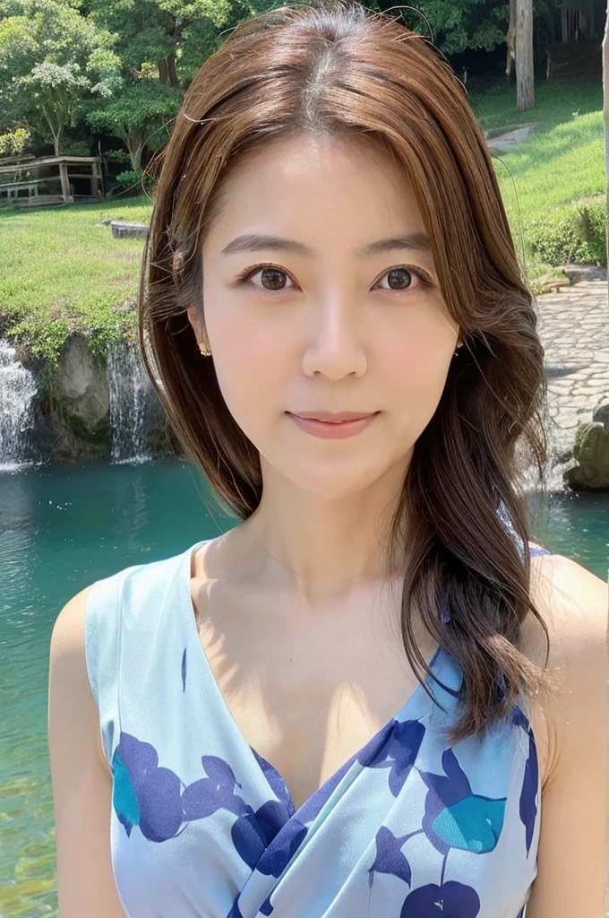 ((Highest quality)), ((masterpiece)), (detailed),Perfect Face,Japanese,landscape,Mature Woman,Upper Body